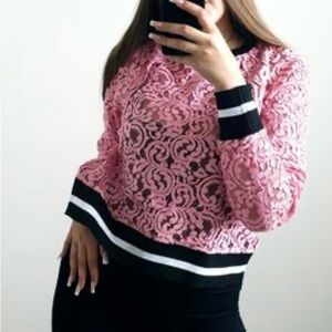 Zara Pink Lace Blouse with Black Accents